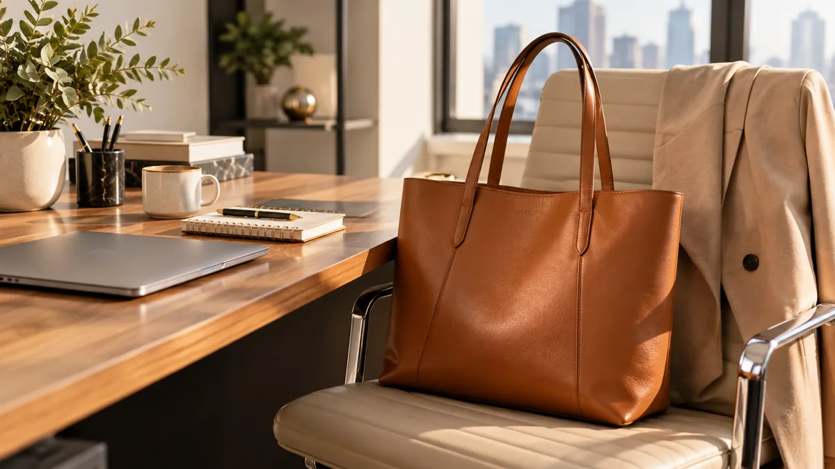 Bolsa tote feminina em ambiente de trabalho