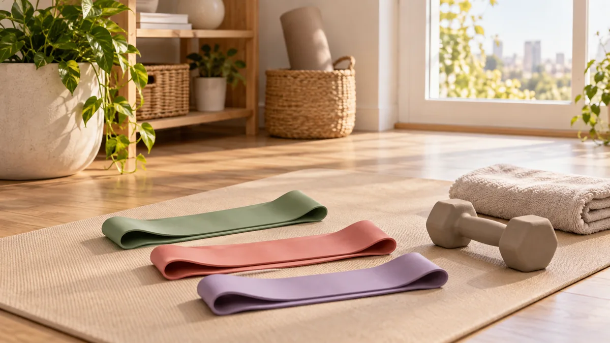 Faixas elásticas em treino em casa