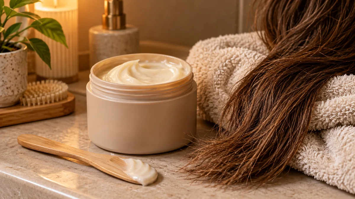 Máscara cremosa para cuidado de cabelo ressecado