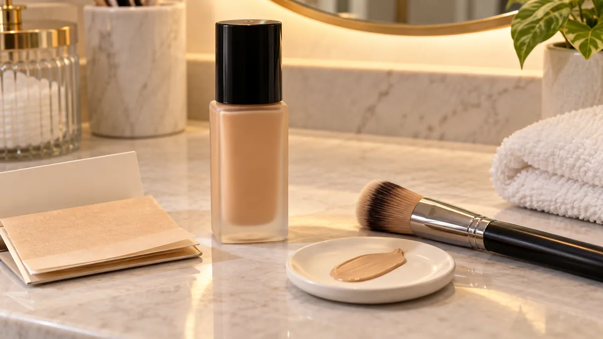 Base líquida e materiais para acabamento matte em pele oleosa