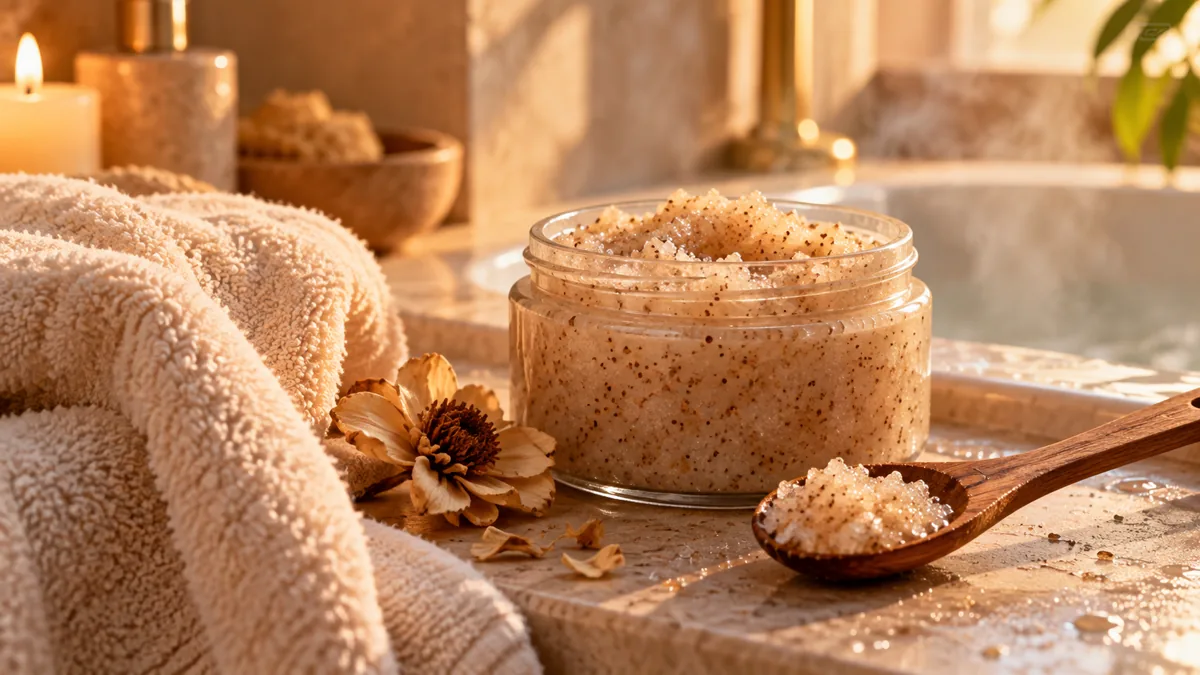 Esfoliante corporal cremoso em um ritual de spa