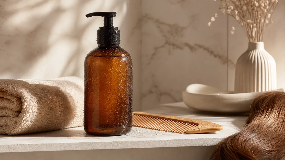 Shampoo hidratante genérico com toalha e pente para cabelo ressecado