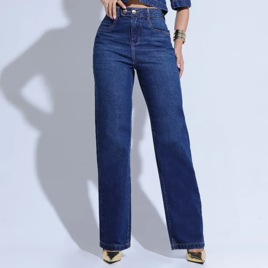 Calça jeans reta cintura alta