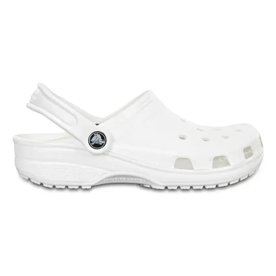 Foto original do anúncio no Mercado Livre: Crocs Classic Clog branco unissex, vista lateral.