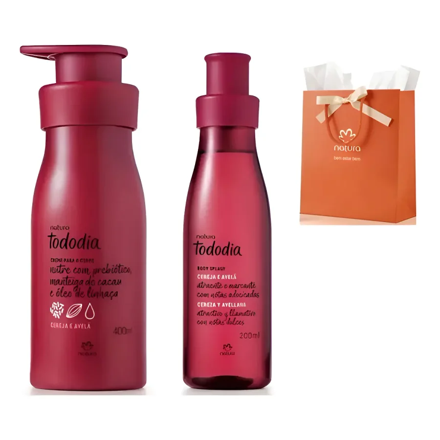 Foto do anúncio: Tododia Cereja e Avelã: creme + body splash, Creme corporal 400 ml + body splash 200 ml + sacola declarada.