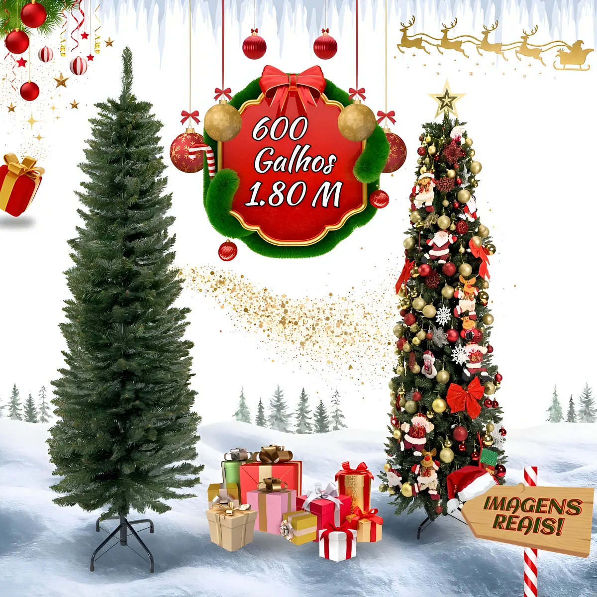 Árvore de Natal slim verde de 1,80 m com 600 galhos e base metálica LuvinCo.